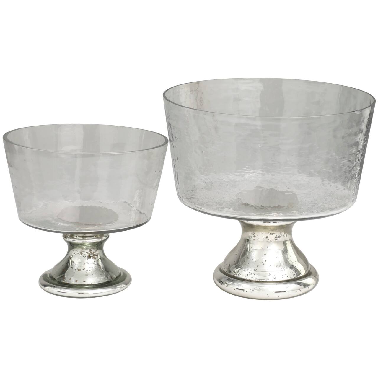 Smokey Silver Glass with Mercury Glass Pedestal Decorative Bowl Set